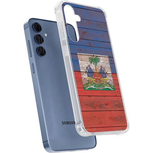 Haiti Flag Dark Wood Galaxy S24 Clear Case